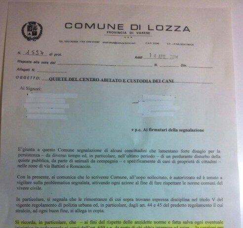Lettera choc del Sindaco, il cane disturba la quiete pubblica? Il Comune minaccia di sopprimerlo