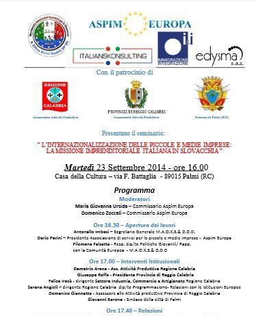 Palmi, domani il seminario sulla missione imprenditoriale italiana in Slovacchia