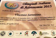 Vincenzo Sorrentino 13enne di Taurianova vincitore delle Olimpiadi Italiane di Astronomia