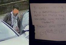 Posta su fb la foto del ladro mentre gli ruba l’auto, lui si spaventa e la restituisce con un biglietto