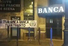 Salvabanche: cravatte annodate come cappi davanti alla filiale di MPS, azione choc di CasaPound