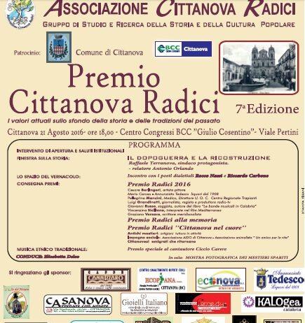 Cittanova, VII edizione del Premio Radici