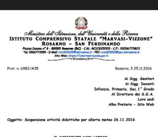 Allerta meteo, Rosarno e San Ferdinando scuole elementari chiuse