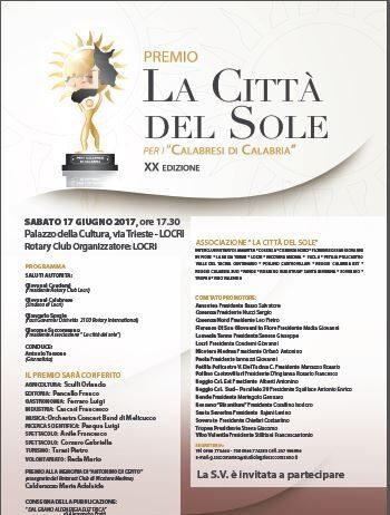 Sabato a Locri XX° Edizione del Premio la Città del Sole