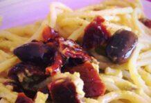 Il meraviglioso mondo di Sweet Susy- Spaghetti alla chitarra al pesto di asparagi e mandorle, con olive taggiasche e pomodorini secchi