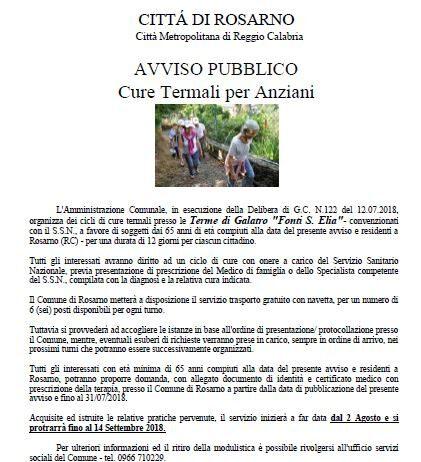 Rosarno, cure termali gratuite per gli anziani