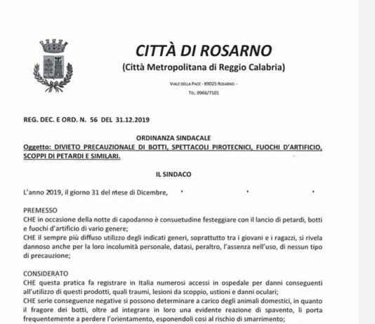 Rosarno, emessa ordinanza contro botti Capodanno