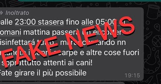 Coronavirus- Ennesima bufala su WhatsApp- “Stasera passerà un elicottero e disinfetterà tutto”