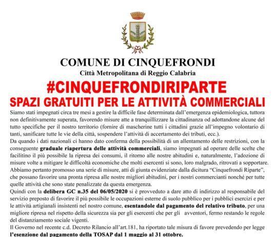Cinquefrondi riparte: spazi gratuiti per le attività commerciali
