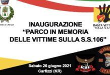 Sabato inaugurazione del “Parco in memoria delle vittime sulla Ss 106”
