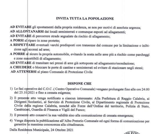 Rosarno – ordinanza chiusura scuole e sottopasso Judicello