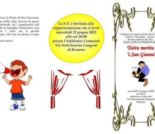 Rosarno – questa sera “Tuttu meritu i San Gianni”, commedia rappresentata dagli alunni della scuola primaria Maria Zita