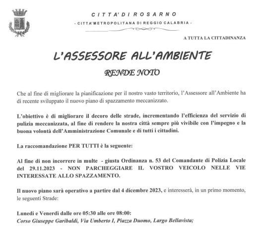 Rosarno – al via il servizio di spazzamento meccanizzato