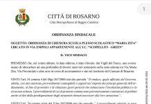 Rosarno – ordinanza chiusura scuola Maria Zita