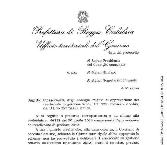 Rosarno – scontro tra amministrazione comunale e gruppo “Rosarno Bene comune” su rendiconto di gestione 2023