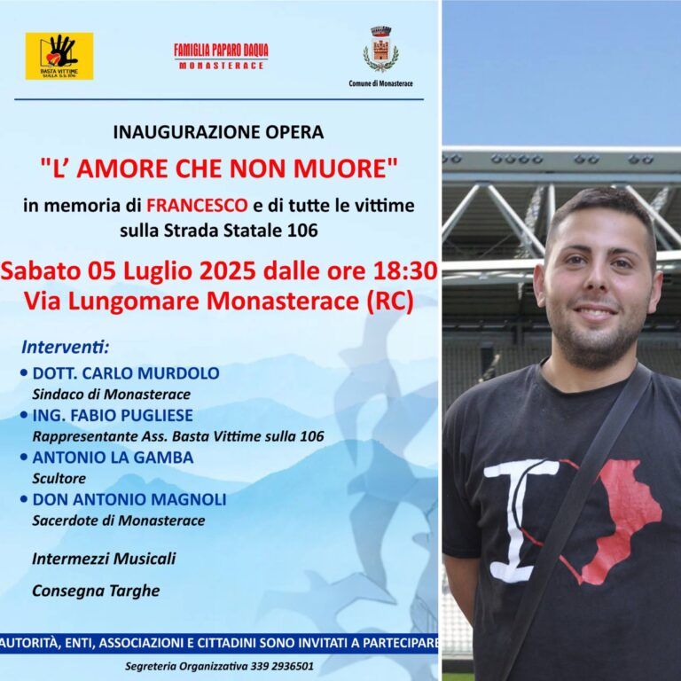 Un’opera d’arte per ricordare Ciccio Paparo e tutte le vittime della Ss 106