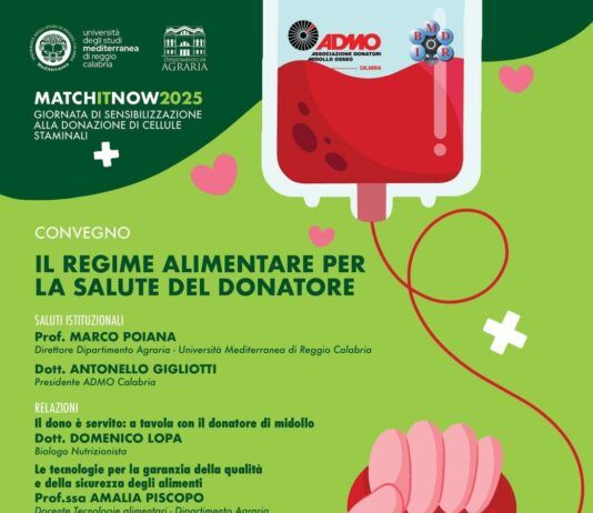 Agraria UniRC | 9 ottobre convegno “Il regime alimentare per la salute del donatore”. Evento Admo Calabria
