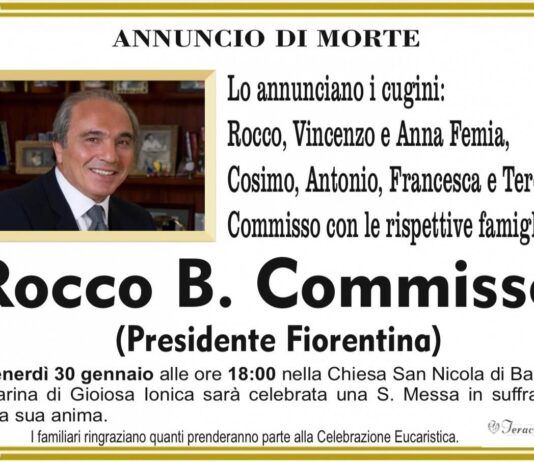 Marina di Gioiosa si stringe nel ricordo di Rocco Commisso: celebrazione solenne il 30 gennaio