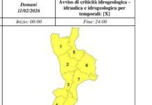 Allerta meteo in Calabria: domani 11 febbraio piogge diffuse e criticità idrogeologica