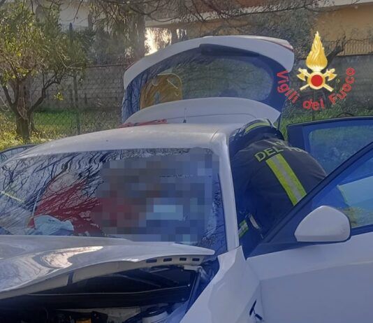 Auto perde il controllo: Vigili del Fuoco estraggono conducente intrappolato