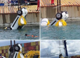Auto cade in mare durante lo sbarco: recupero nel porto di Gioia Tauro, conducente salvo