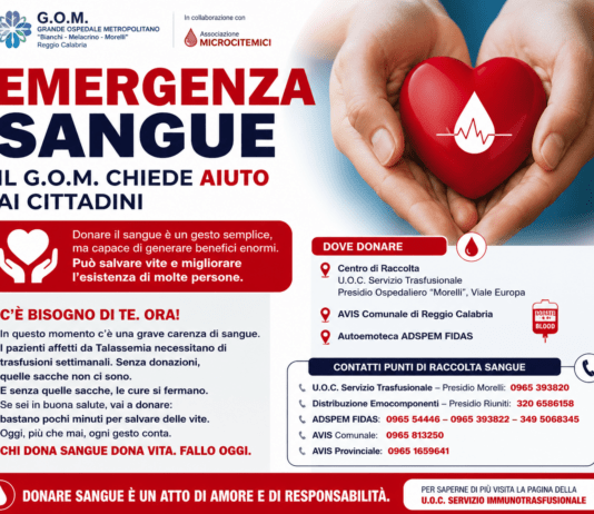 Emergenza sangue a Reggio Calabria: il G.O.M. lancia un appello urgente ai cittadini