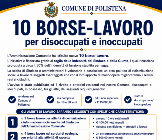 Polistena, pubblicato il nuovo avviso per 10 borse lavoro