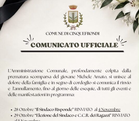 Cinquefrondi, lutto cittadino e rinvio degli eventi per la scomparsa del giovane Michele Amato