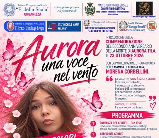 Manifestazione il 23 ottobre a Polistena: “Aurora, una voce nel vento”: a Polistena la memoria diventa impegno educativo contro il femminicidio